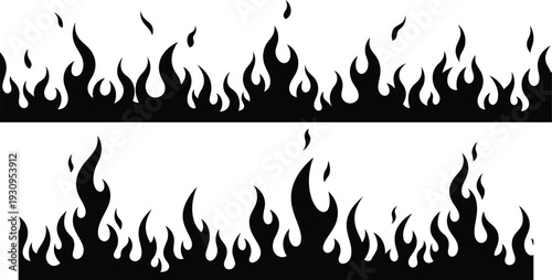Flame Fire Border Silhouette Vector Illustration on White Background
