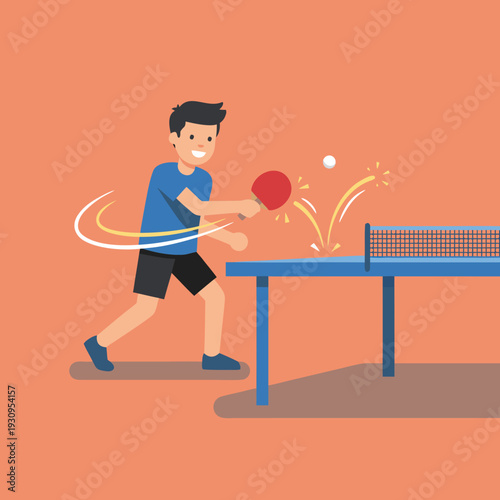 Young Man Playing Table Tennis.