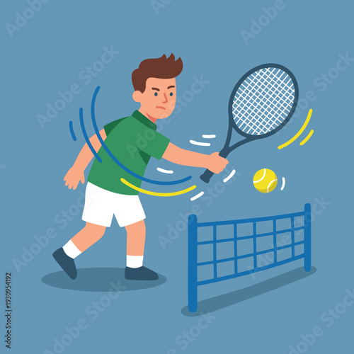 Young Man Playing Tennis with Racket and Ball.