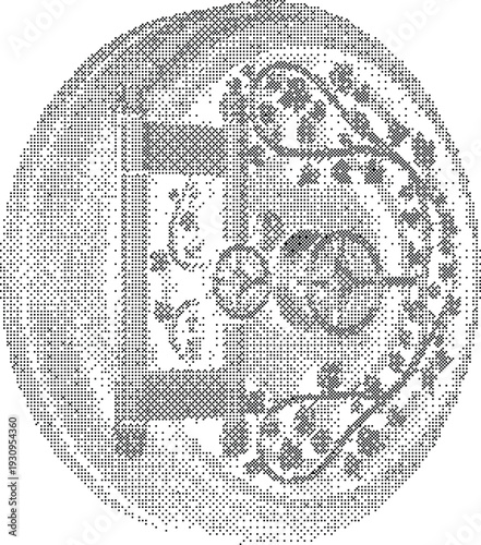 Wrist Watch Pixelated Bitmap Symbol dithered halftone time clock for luxury jewelry retail fashion style and schedule management visuals.