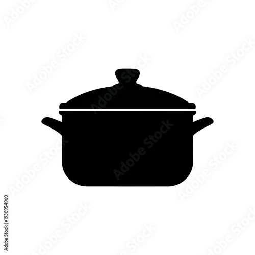 Black cooking pot icon with lid silhouette isolated on white background