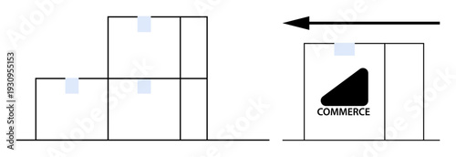 Logistics concept. Stacked boxes and commerce symbol logistics in supply chain, packaging, and shipment. Logistics visualization for delivery, retail, commerce, and e-commerce