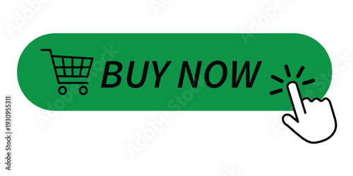 Green Buy Now Button with Click Hand Cursor Icon