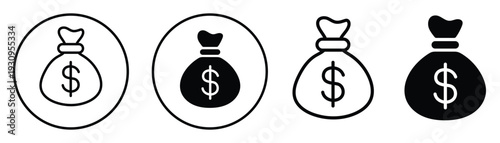 Money Bag Icon Set Outline and Filled Finance Banking Vector Pack