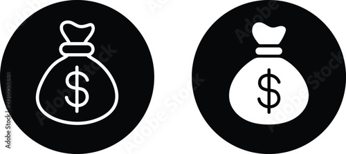 money bag icon and filled styles perfect for banking, savings, finance apps, logos, and web design vectors