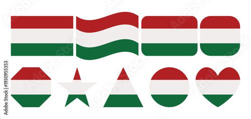 set of hungary national flag icons in multiple shapes including rectangle wave circle heart and star isolated on white background Free Download set of hungary national flag icons in multiple shapes including rectangle wave circle heart and star isolated on white background - GFXLoad