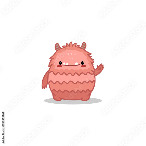 Cute cartoon monster on white background. Happy pink Alien. Funny monster in flat style. Vector illustration.