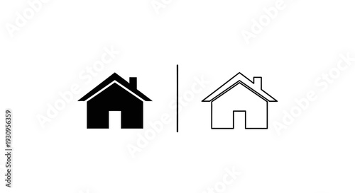 Minimalist house icon design with a line separating two different house shapes Vector