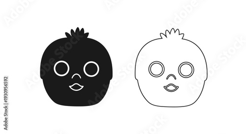 Two cartoon babies, one black and one white, facing each other with simple designs Vector