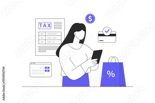 Tax payment. Personal financial account, notifications, invoicing. Count and pay taxes on time without stress. Flat Cartoon Vector Illustration, icon Stylish abstract design landing page web