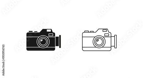 Two vintage cameras icon set, retro photography symbols, classic film cameras Vector