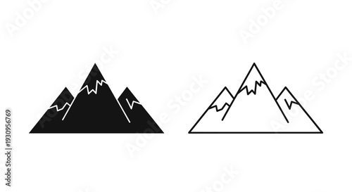 Black and white mountain illustration, vector graphic design, nature landscape art Vector