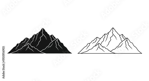 Black and white mountain illustration, vector art, graphic design, stock image Vector