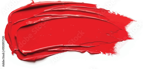Vibrant red paint smear showcases thick texture isolated against bright.