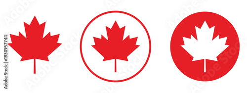 Canada flag maple leaf icon set – red Canadian national symbol badges