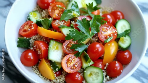 Bright colors come together in a delightful salad made with cherry tomatoes, cucumbers, bell peppers, and quinoa. This healthy meal is perfect for warm days and gatherings.