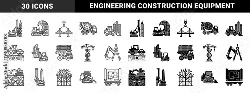 Construction and engineering hybrid symbols merging heavy machinery with architectural blueprints infrastructure bridges and urban development concepts