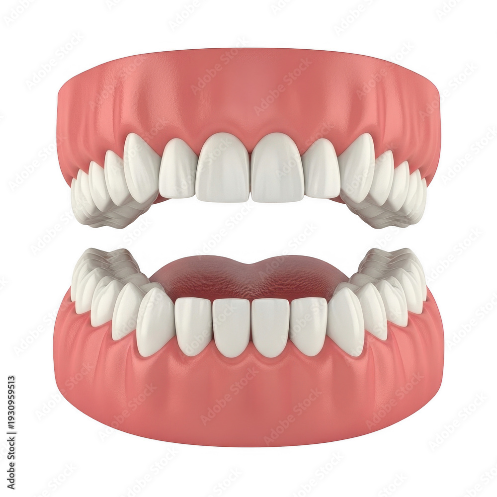 Obraz premium An illustration of a human lower and upper jaw with teeth fully exposed