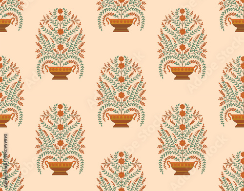 Traditional botanical floral  pattern. Vintage floral block print. botanical, textile, seamless pattern.