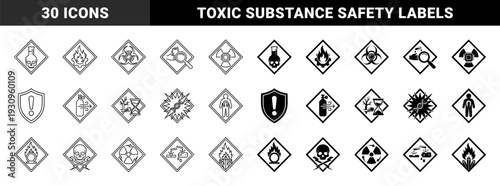 Hazardous Material Warning Sign Symbols Featuring Hybrid Designs of Chemical Skulls Corrosive Acids Biohazard Waste and Radioactive Energy Safety Labels
