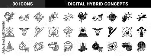 Augmented reality and virtual technology hybrid concept featuring dna vr headset smart glasses with leaves brain navigation and digital medicine