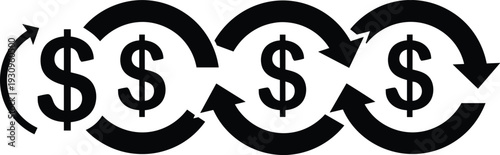 Abstract Financial Icon of Dollar Signs with Interlocking Circular Arrows Representing Monetary Flow Global Economy Currency Exchange Compound Interest and Recurring Passive Income