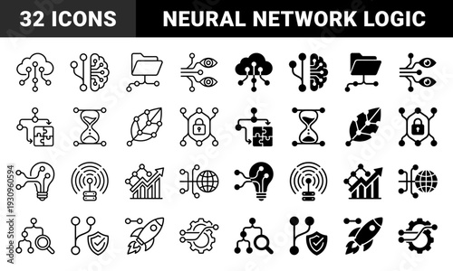 Data Intelligence Hybrid Symbology Featuring Neural Network Connections Merged With Cloud Storage Brain Function Insight And Growth Analytics