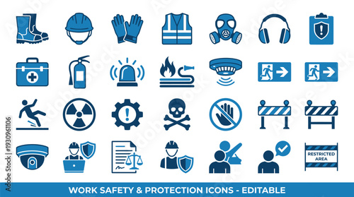 Work Safety and Protection Icon Set – Editable