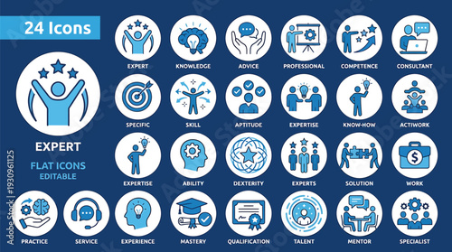 Expert Flat Business and Achievement Icon Set