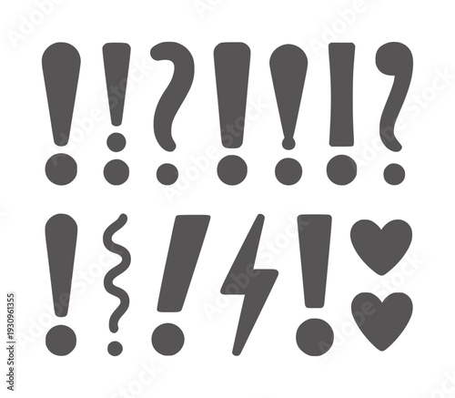 Collection of dark gray punctuation marks and symbols white exclamation question