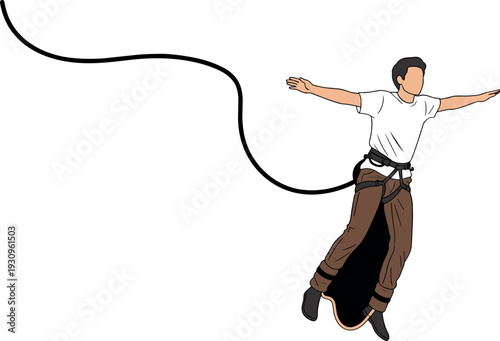Man bungee jumping from a height with open arms extreme sports illustration
