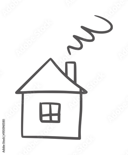Simple line of a house with smoke coming from chimney home