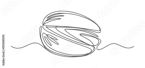 Single line of a stylized abstract shape resembling a seed or pod continuous