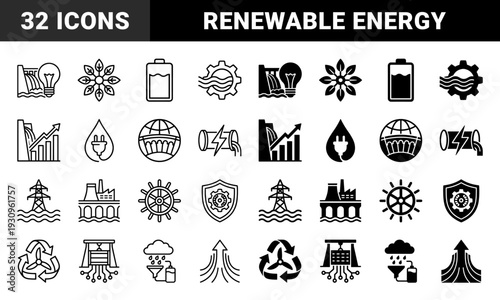 Hydroelectric power and renewable energy symbols combining dam infrastructure with lightbulb efficiency and sustainable water resource management