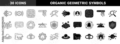Abstract hybrid metaphors combining nature and data elements featuring organic growth symbols fused with digital structures in dual outline and solid styles