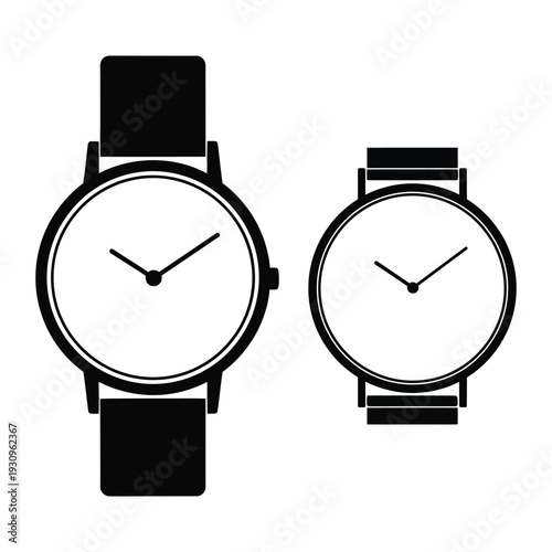 Two minimalist watches with white faces and black bands and hands