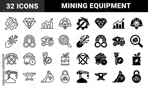 Mining industry hybrid symbols merging heavy machinery with digital innovation featuring smart excavation tools and sustainable resource extraction concepts