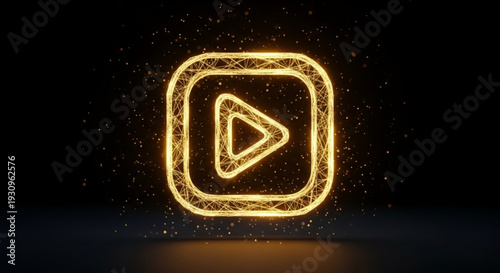 Futuristic Glowing Digital Play Button and Video Media Icons
