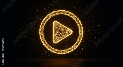 Futuristic Glowing Digital Play Button and Video Media Icons