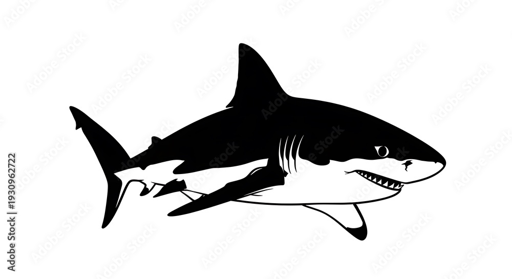 Obraz premium Black and white shark illustration.