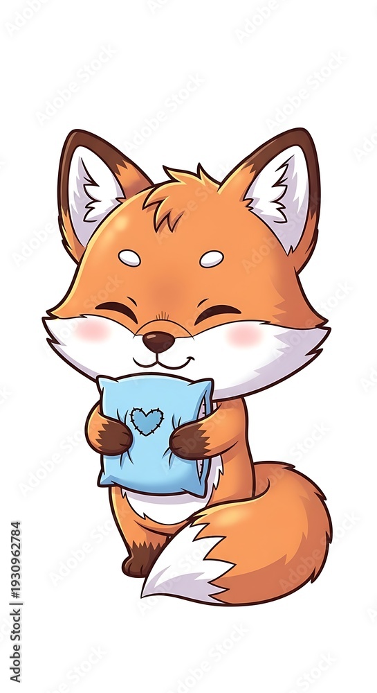 Fototapeta premium Cute cartoon fox holding heart card.