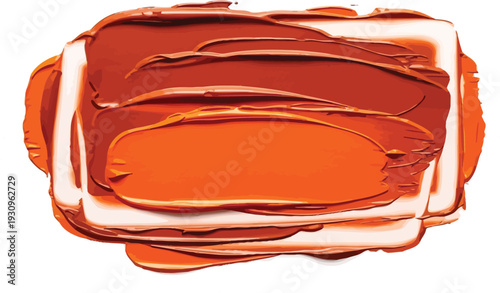 Layered strokes of rich terracotta and orange lip color show intense.