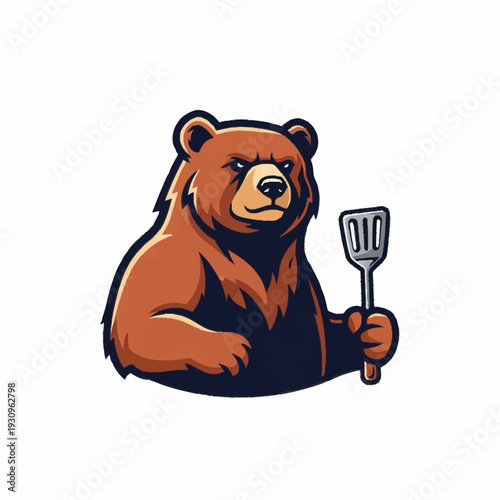 Bear Holding a Spatula Mascot Logo Design.