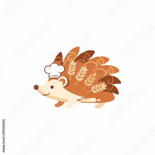 Cute Hedgehog Baker with Bread Spines and Chef Hat.