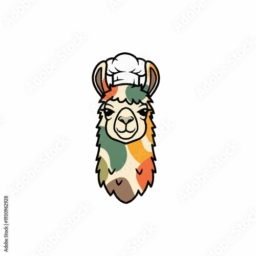Cute Llama Chef Illustration with Colorful Fur.