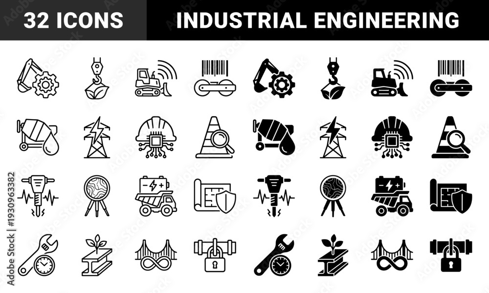 Obraz premium Heavy machinery and construction engineering hybrid symbols featuring industrial equipment merged with environmental sustainability and digital smart technology
