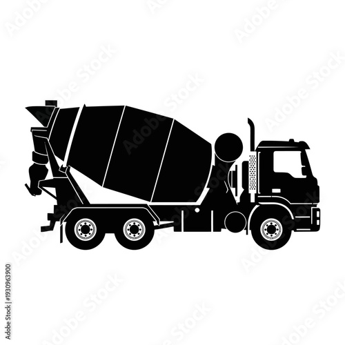 Cement Mixer Truck Black Vector Silhouette Icon