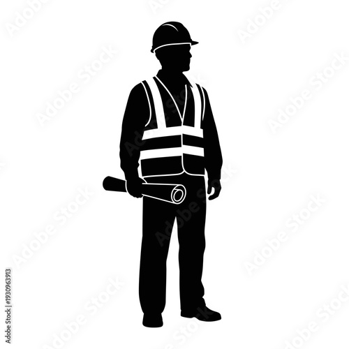 Engineer Holding Blueprint Black Solid Vector Silhouette