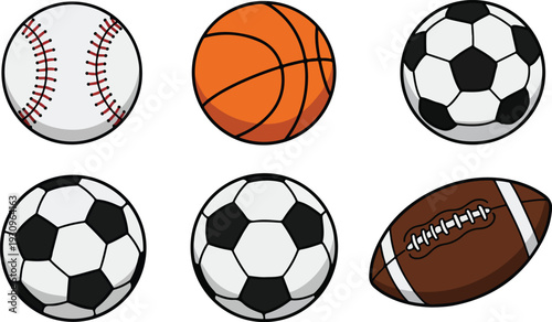 Collection of various sports balls and other inflated objects in black and white