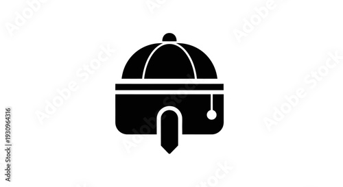 Vector illustration of a wine bottle and barrel icons alongside a construction safety helmet and baseball cap symbol for food equipment protection